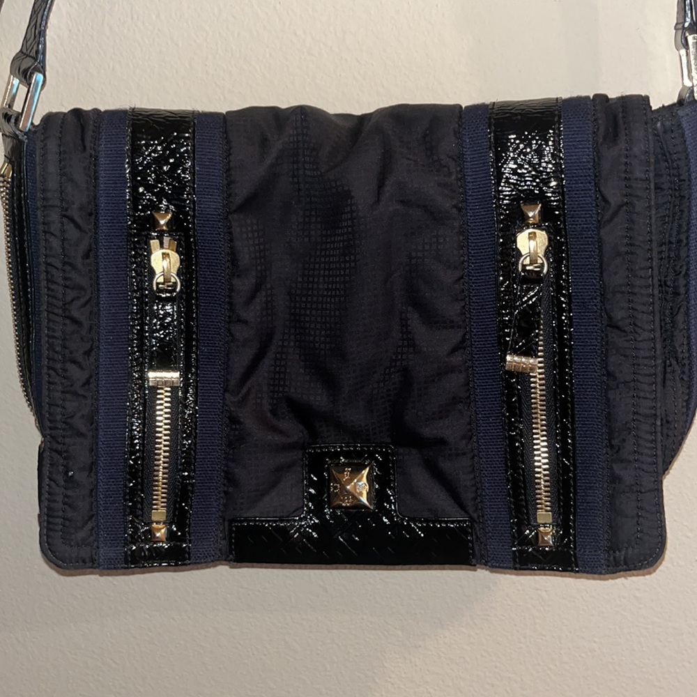 L.A.M.B. Black and Navyโ Nylon Messenger Bag